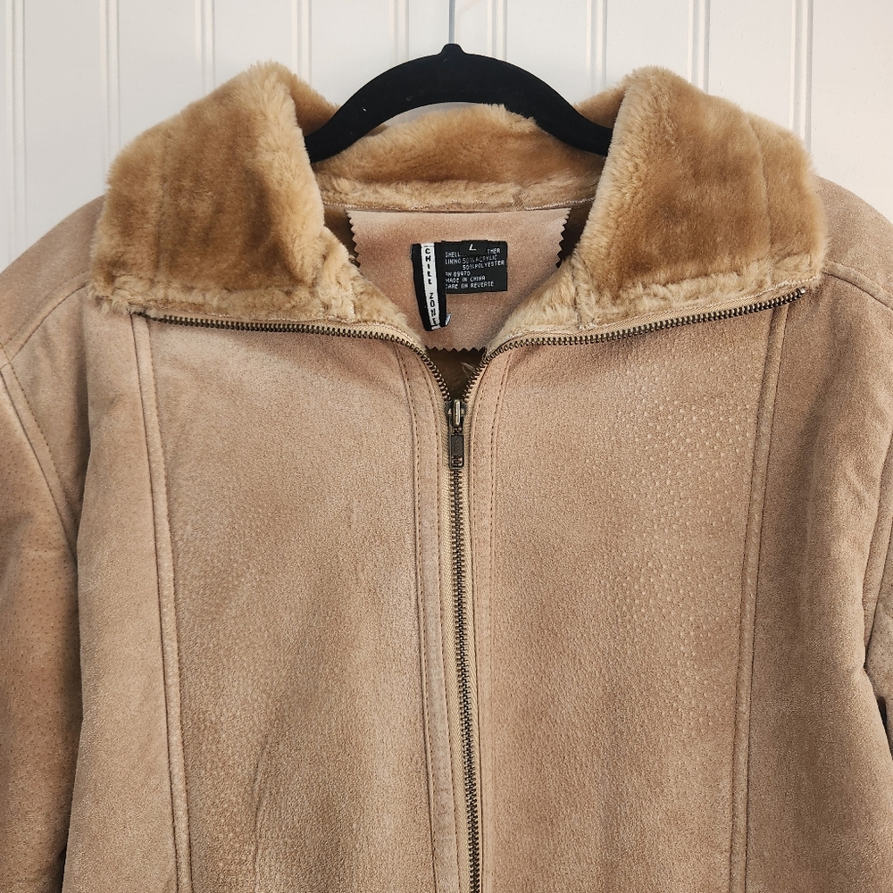 CHILL ZONE Vintage 100% Leather Penny Lane Faux Fur Lined Coat size Large - Picture 2 of 10